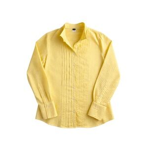JCREW Women's Yellow Tuxedo Polkadot Longsleeve Button Up Blouse Size L